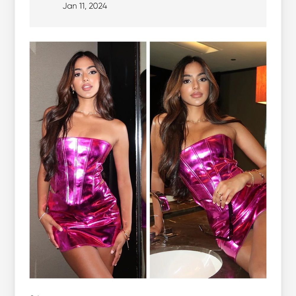 White Fox Boutique Metallic Pink Two Piece Set